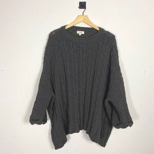 UMGEE USA Deep Green Gray Cable Knit Oversized Chunky Sweater Large Cottagecore